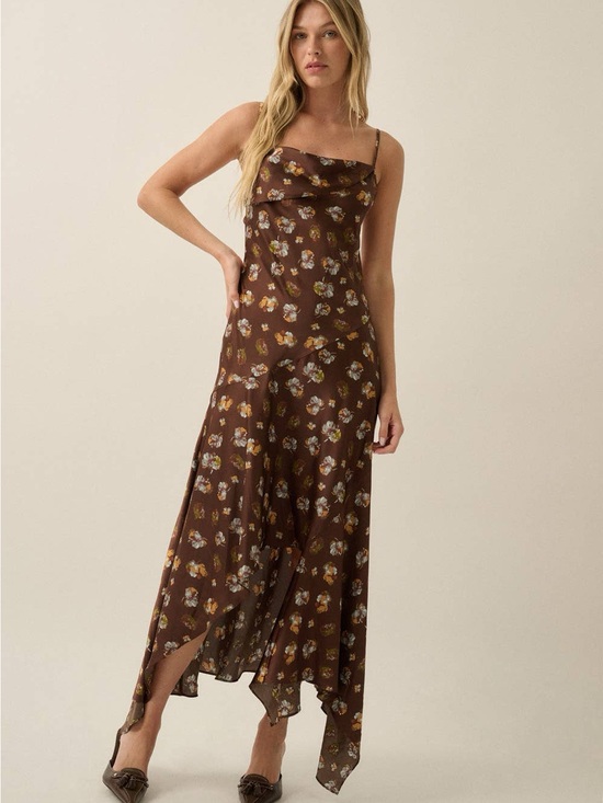 Promesa Dresses & Skirts - Floral Satin Asymmetrical Cowl-Neck Open-Back Maxi Dress | Promesa